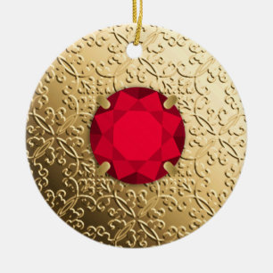 Ornement En Céramique Damas d'or avec gemstone de faux grenat