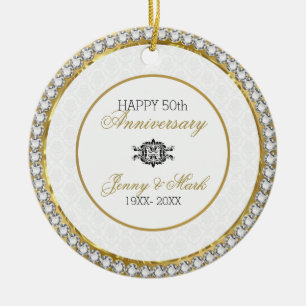 Ornement En Céramique Damas et diamants blancs - 50e anniversaire