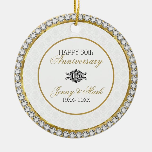 Ornement En Céramique Damas et diamants blancs - 50e anniversaire (Devant)