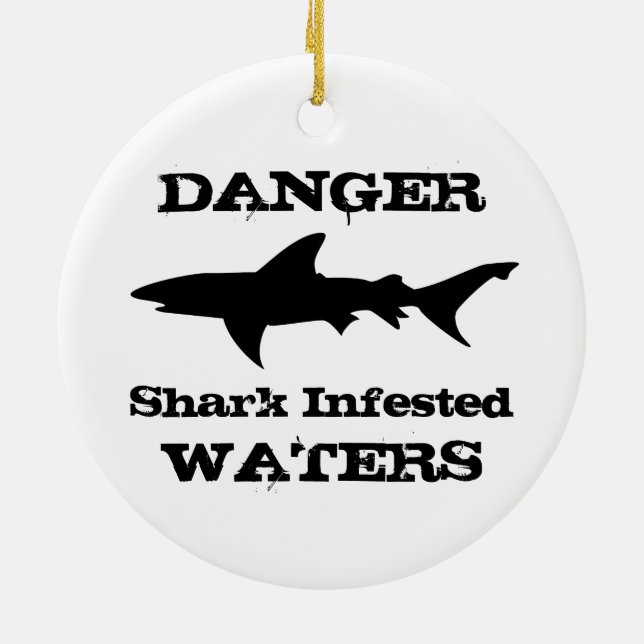 Ornement En Céramique Danger : Le requin infesté arrose le contour drôle (Dos)