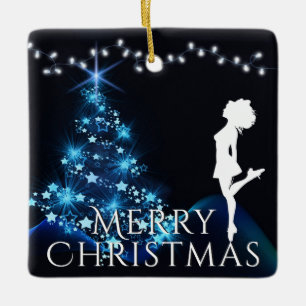 Ornement En Céramique Danse irlandaise personnalisée Arbre de Noël bleu