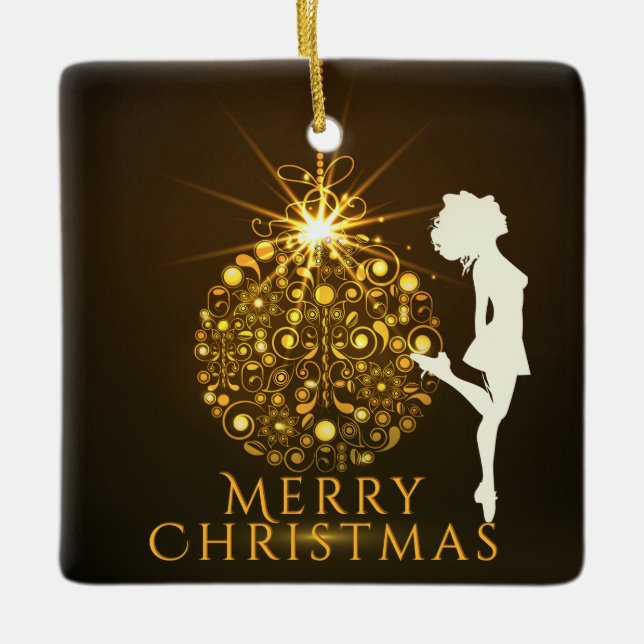 Ornement En Céramique Danse irlandaise personnalisée Noël doré (Devant)