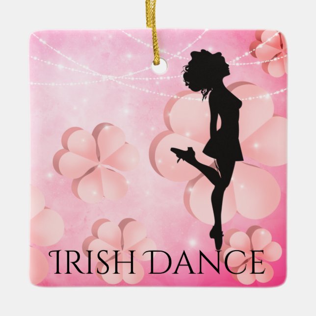 Ornement En Céramique Danse irlandaise personnalisée Shamrock rose Noël (Devant)