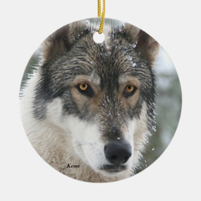 Ornement en céramique d'arbre de Noël de loup (Devant)