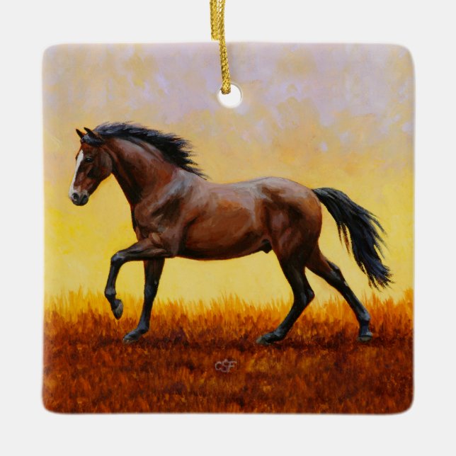 Ornement En Céramique Dark Bay Stallion Horse Galloping (Devant)