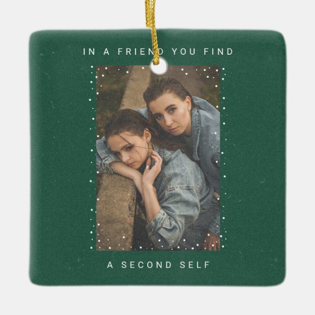Ornement En Céramique Dark Green Two Photo Snowfall Best Friends Photo (Devant)