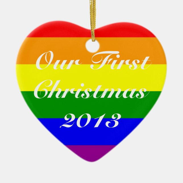 Ornement En Céramique Date costumée Gay Marié Couple Premier Noël (Devant)