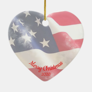 Ornement En Céramique Dated Christmas Love USA Drapeau