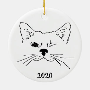Ornement En Céramique Dated Cute souriant dessin de chat en winking