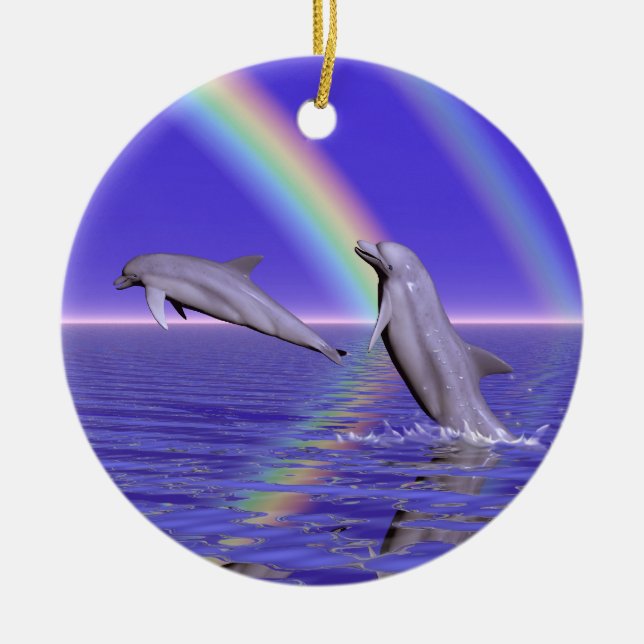 Ornement En Céramique Dauphins et arc-en-ciel (Devant)