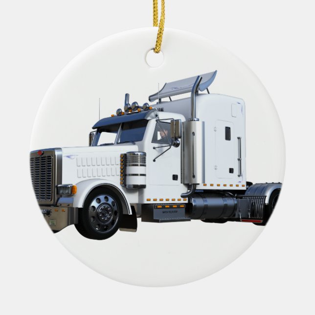 Ornement En Céramique De blanc remorque de tracteur semi (Devant)