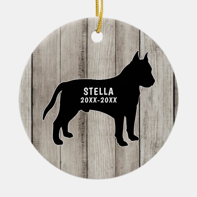 Ornement en céramique de bois rustique Pit Bull (Devant)
