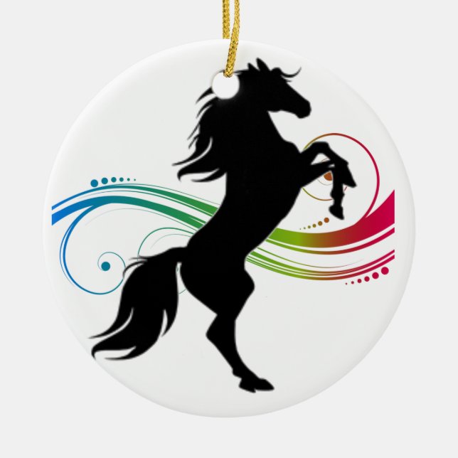 Ornement en céramique de cheval cabré coloré (Devant)