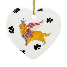 Ornement en céramique de coeur de l'ange d'or de