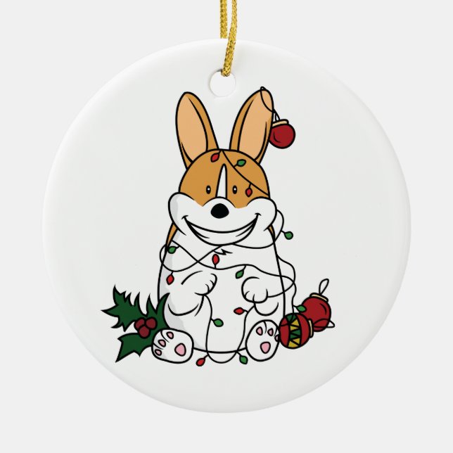 Ornement en céramique de corgi de Noël (Devant)