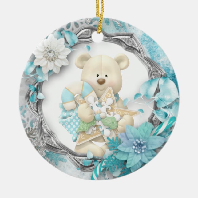 Ornement en céramique de l'ours en peluche mignon (Devant)