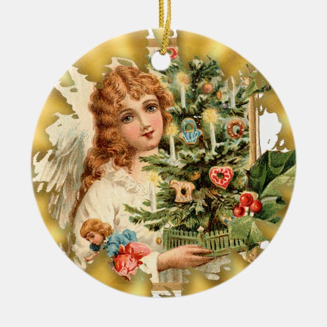 Ornement en céramique de Noël de fille victorienne (Devant)