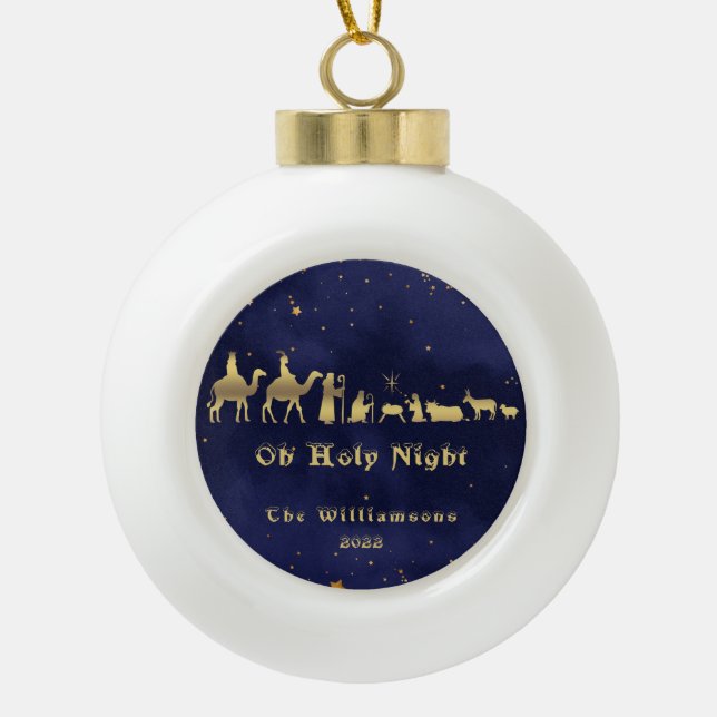 Ornement en céramique de Noël de la nuit d'or (Devant)