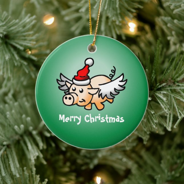 Ornement en céramique de Noël de porc volant (Arbre)