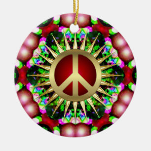 Ornement en céramique de Noël hippie d'hexagone de