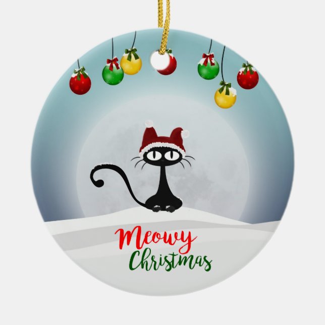 Ornement en céramique de Noël Meowy (Devant)