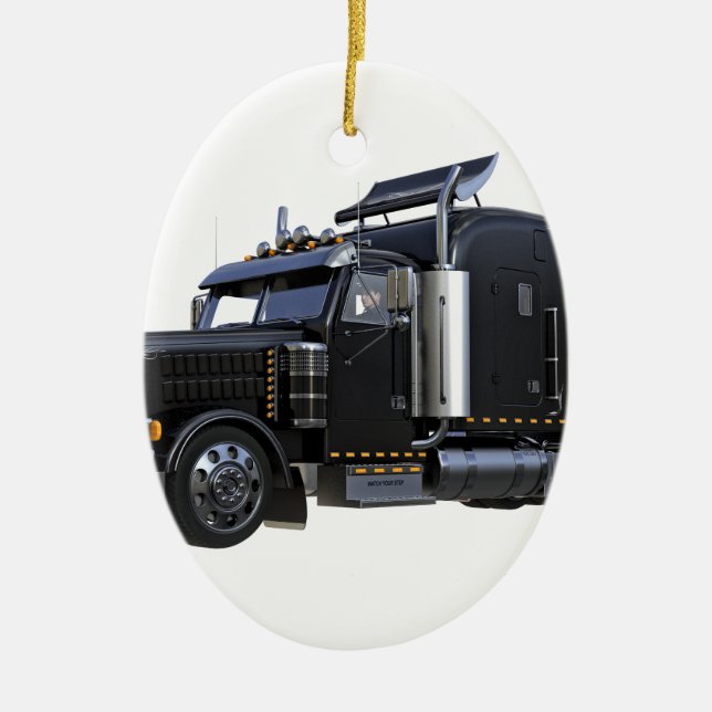 Ornement En Céramique De noir camion de remorque de tracteur semi (Devant)
