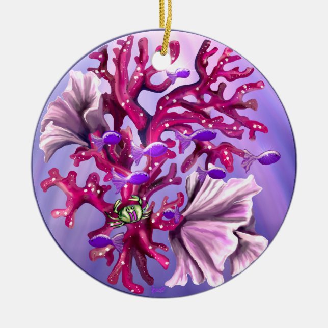 Ornement en céramique de sirène de mer violet (Devant)