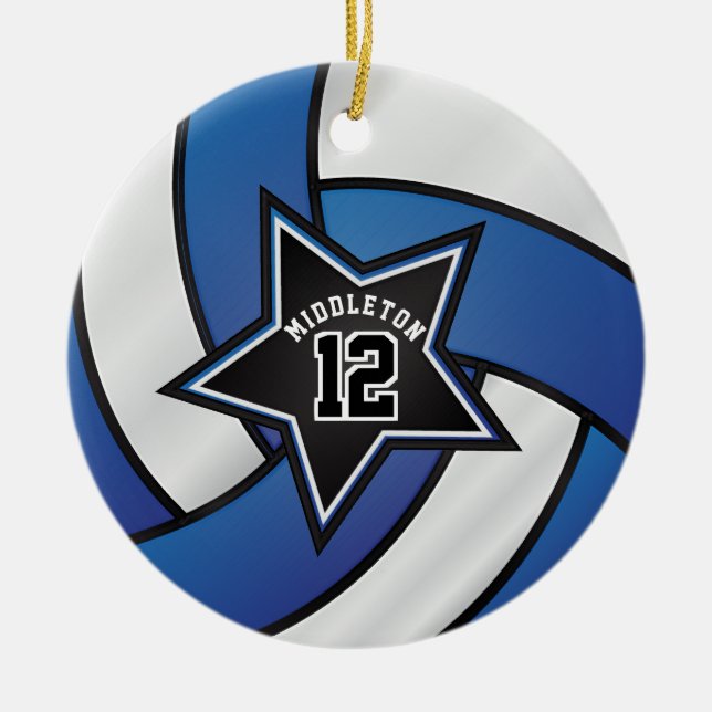Ornement En Céramique 🏐 de volley-ball Blue and Black Star (Devant)