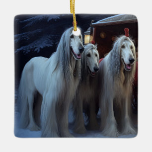 Ornement En Céramique Décor de Noël afghan Hound Snowy