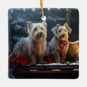 Ornement En Céramique Décor de Noël de Terrier australien Snowy Sleigh