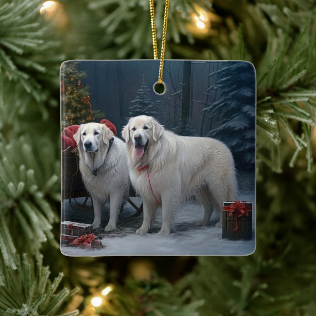 Ornement En Céramique Décor de Noël des Grands Pyrénées neige neige neig (Arbre)