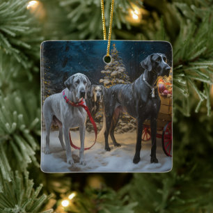 Ornement En Céramique Décor de Noël du grand Dane Snowy Sleigh