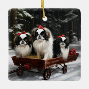 Ornement En Céramique Décor de Noël japonais Chin Snowy Sleigh