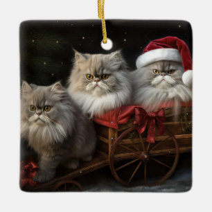 Ornement En Céramique Décor de Noël Perse Chat Snowy Sleigh