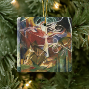 Ornement En Céramique Deer in the Forest de Franz Marc, art fin vintage