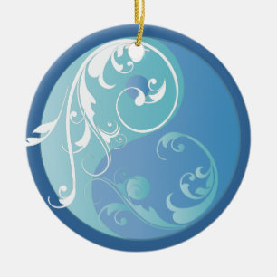 Ornement En Céramique Défilement de l'ornement bleu de Yin et de Yang