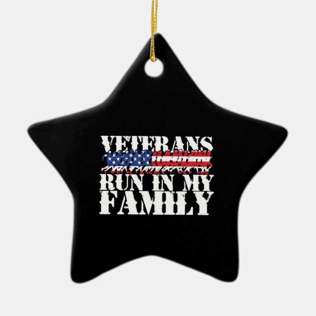 Ornement En Céramique Des vétérans militaires courent dans ma famille -  (Devant)