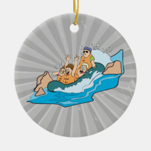Ornement En Céramique Dessin animé drôle de famille en rafting en eaux v