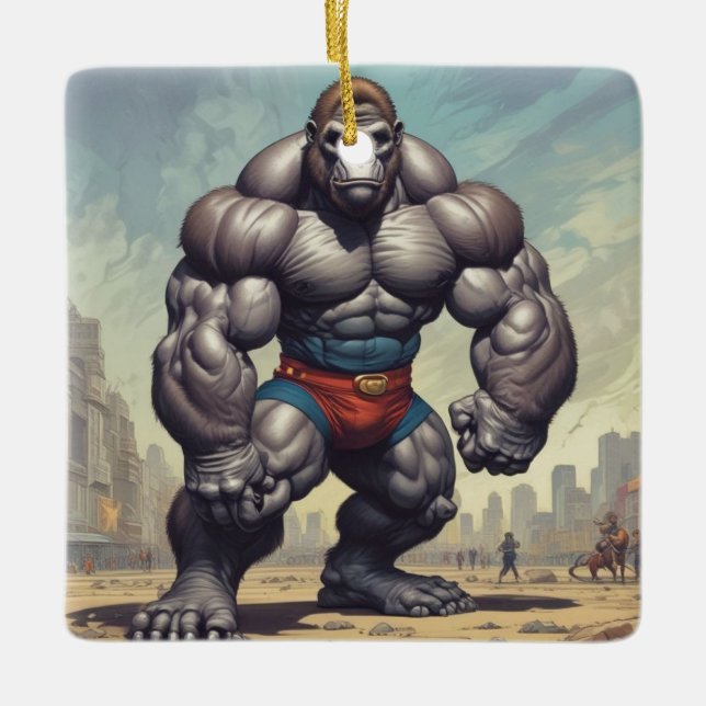 Ornement En Céramique Dessin d'art pop de Gorilla Bodybuilder (Devant)