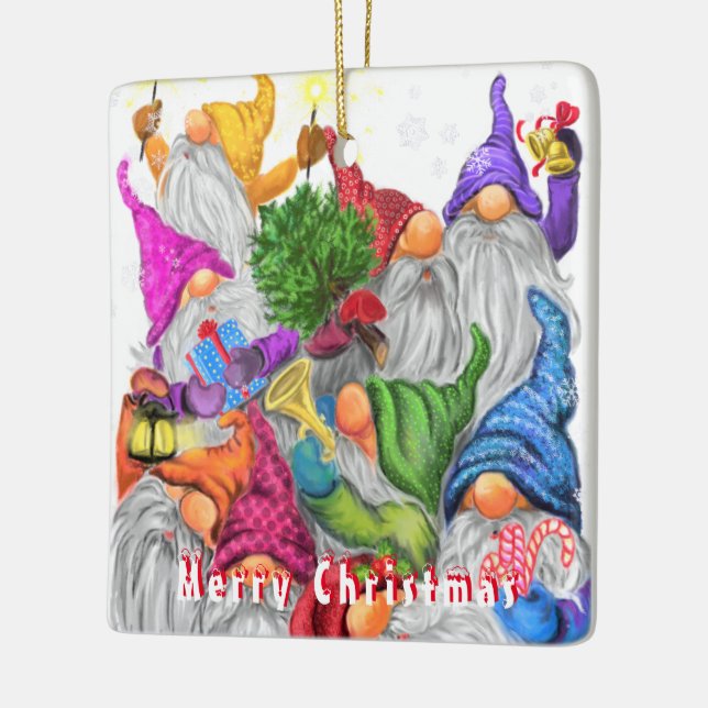 Ornement En Céramique Dessin de la fête Gnome de Noël Joyeux (Gauche)