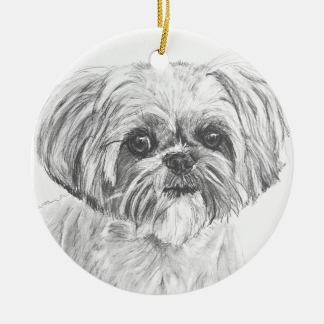 Ornement En Céramique Dessin de Shih Tzu (Devant)