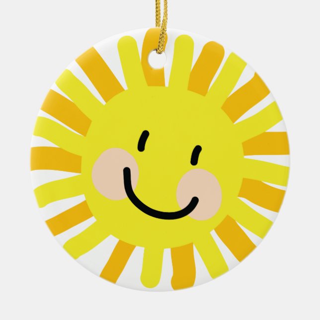 Ornement En Céramique Dessin d'enfant de Sun (Devant)