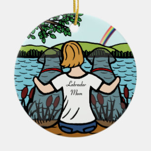 Ornement En Céramique Deux anges noirs et maman 2 de Labrador