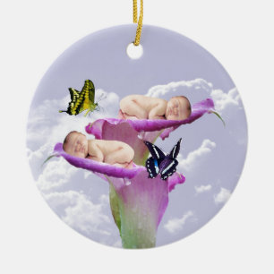 Ornement En Céramique Deux fois la joie avec les bébés jumeaux invitatio