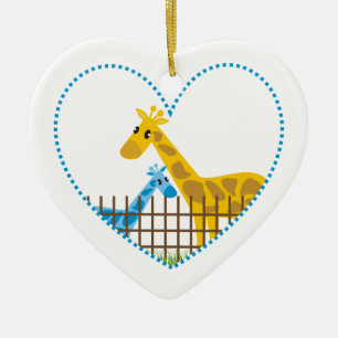 Ornement En Céramique Deux jolies girafes dans un coeur pointillé Mère E