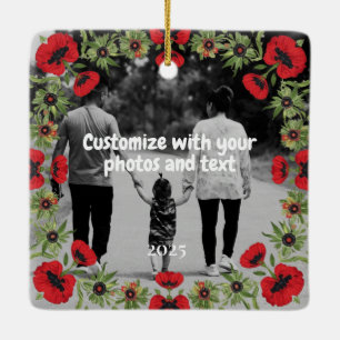 Ornement En Céramique Deux textes personnalisés avec photo Coquelots rou