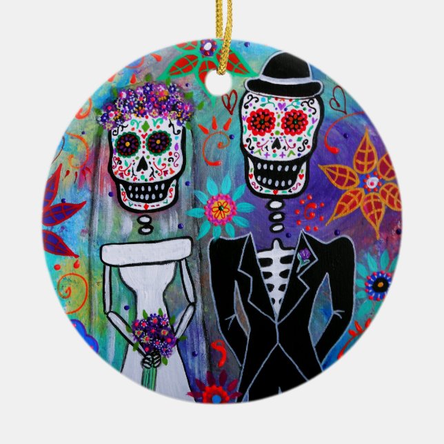 ORNEMENT EN CÉRAMIQUE DIA DE LOS MUERTOS WEDDING (Devant)