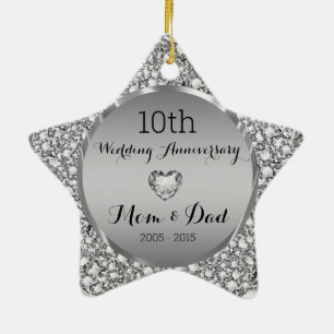 Ornement En Céramique Diamants et Argent 10e anniversaire de Mariage 2