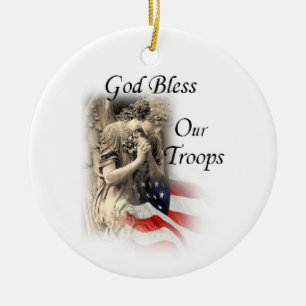 Ornement En Céramique Dieu bénissent nos troupes priant l'ange avec le