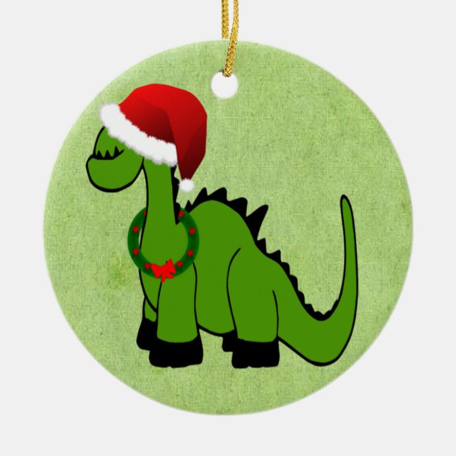 Ornement En Céramique Dinosaure de Noël (Devant)